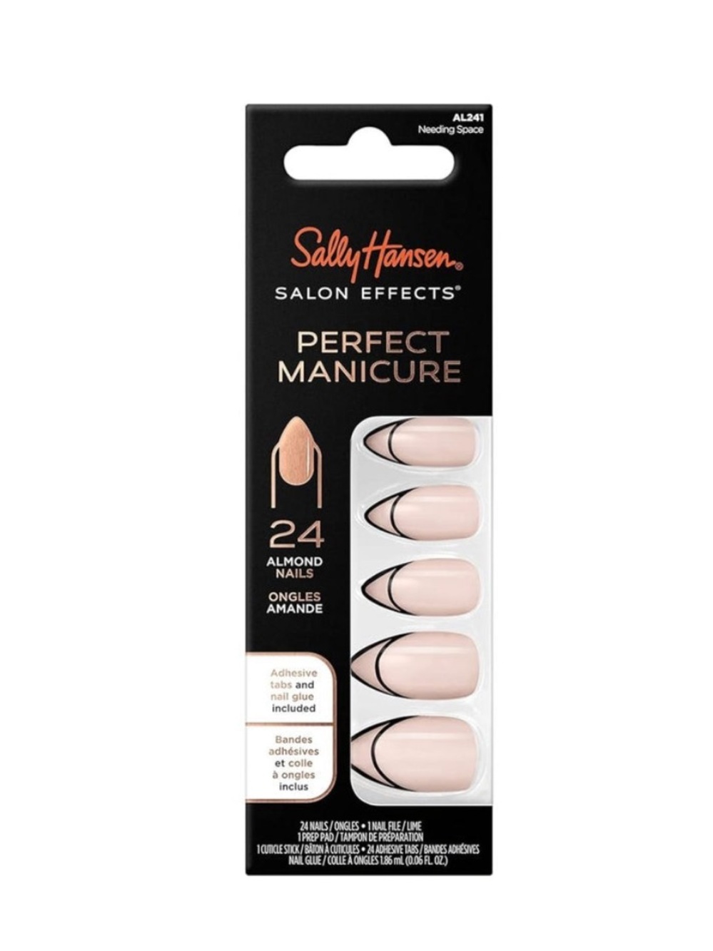 Salon Effects Perfect Manicure Almond Press-On Nails - Nude with Black Accents